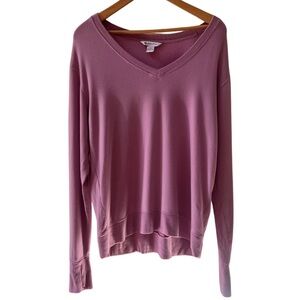 Athleta pink Sunrise V-neck Sweater with thumb holes size Large